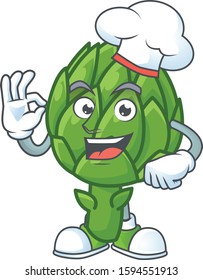 Smiley Face chef artichoke character with white hat
