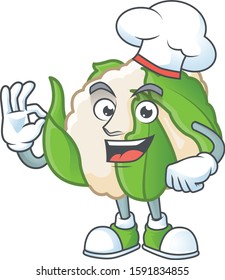 Smiley Face chef cauliflower character with white hat