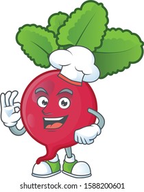 Smiley Face chef red radish character with white hat