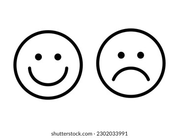 sonrisa de contorno de ícono de emoticono de cara sonriente y expresión triste