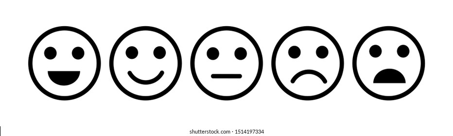 smiley face emoticons / emoji line art vector icons for apps and websites, Customer review, satisfaction, feedback, mood tracker