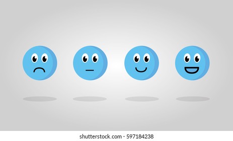 smiley face emoticons with sad, neutral , happy and very happy facial expression. 