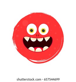 Smiley face, funny monster, banner design template, vector illustration