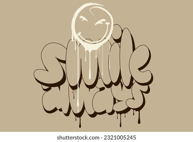 smiley face grafitti, smile always Graffiti slogan. hand drawn vector graffiti inspirational quote t shirt graphics design, outline, Smile always Graffiti style hand drawn lettering for t shirt