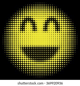 Smiley Face In Halftone Dots Style Vector Isolated Object For Websites, Design, Icons, User Picture, Avatars, Posters, T Shirt, Logo, Stickers, Tattoo Or Other 