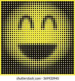 Smiley face in halftone dots style Vector isolated object for websites, design, icons, user picture, avatars, posters, t shirt, logo, stickers, tattoo or other 