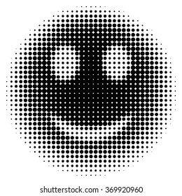 Smiley Face In Halftone Dots Style Vector Isolated Object For Websites, Design, Icons, User Picture, Avatars, Posters, T Shirt, Logo, Stickers, Tattoo Or Other 