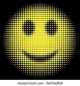 Smiley Face In Halftone Dots Style Vector Isolated Object For Websites, Design, Icons, User Picture, Avatars, Posters, T Shirt, Logo, Stickers, Tattoo Or Other 