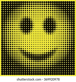 Smiley face in halftone dots style Vector isolated object for websites, design, icons, user picture, avatars, posters, t shirt, logo, stickers, tattoo or other 