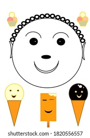 smiley face and ice cream, vector design illustration