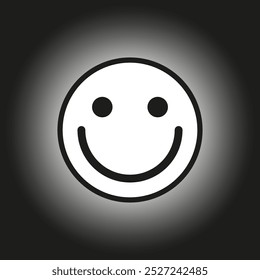 Icono de cara sonriente. Símbolo feliz simple. Sonrisa en blanco y negro. Emoticono de Vector.