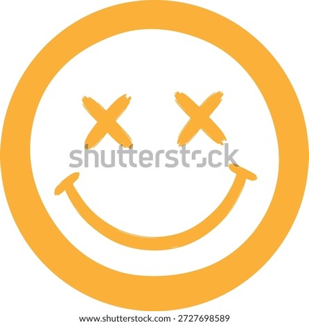 Smiley face icon with X eyes and wide grin for humor, pop culture, playful, and alternative design content
