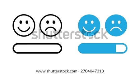 Smiley face icons showing feedback levels with ratings. Customer satisfaction scale from very bad to excellent. Colorful emojis for review, survey, and user experience design. Icons, feedback, emoji.