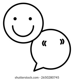Smiley dentro de uma bolha de bate-papo, simbolizando feedback positivo, comunicação feliz,