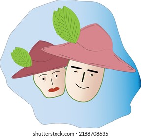 Smiley face with life partner putting on hat