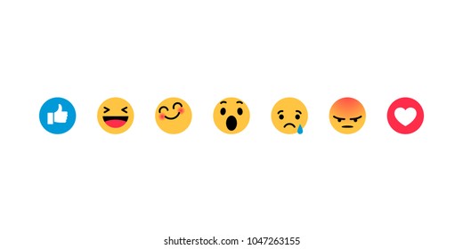 Smiley face, like, heart in isometry. Emotion Icons. Yellow smiley smiling, crying, angry, afraid, surprised, happy