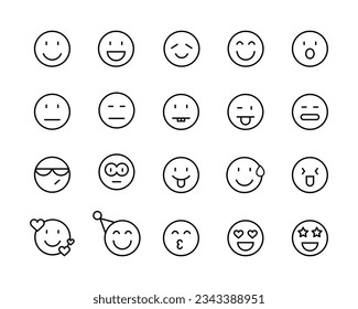 smiley face line icons set editable stroke different emotions feeling Smile Icon isolated on white , smiley Happy, neutral emoji icon