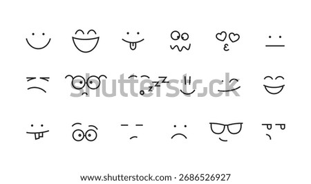 smiley face line icons set editable stroke different emotions feeling Smile Icon isolated on white , smiley icons Happy, neutral and sad emoji icon