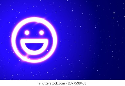 Smiley face linear neon private collection. Download a unique super bright neon linear smiley head emoticon vector. Light burst. Design element linear neon icon. Great ad every night. Banner space.