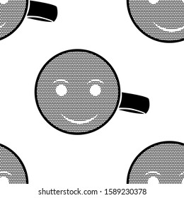 Smiley face on coffee mug - vector line art is in Seamless pattern