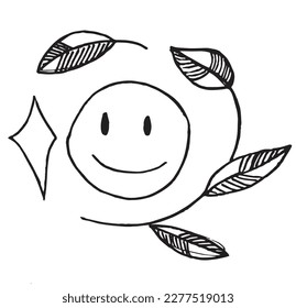 Imagen vectorial de ilustración de contorno facial sonriente. Dibujo de imágenes con emoticono dibujado a mano. Icono de logotipo original simple a partir del dibujo de lápiz.