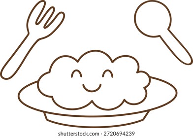 El icono de la placa de cara sonriente tiene un tenedor y una cuchara.