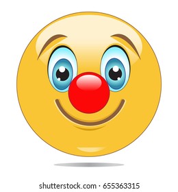 Smiley face with red nose emoticon.