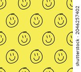 Smiley Face Seamless Pattern Vector. Hand Drawn Big Smile Face Emoticons Sign Wallpaper.  Emoji Clip Arts. Cute Yellow Happy Expression. Simple Hand drawing. Cheerful Smilling Symbol Royalty free