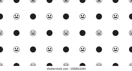 smiley face seamless pattern vector emoji icon Halloween skull ghost scarf isolated polka dot repeat wallpaper tile background cartoon illustration doodle design
