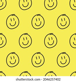 Smiley Face Seamless Pattern Vector. Hand Drawn Big Smile Face Emoticons Sign Wallpaper.  Emoji Clip Arts. Cute Yellow Happy Expression. Simple Hand drawing. Cheerful Smilling Symbol Royalty free