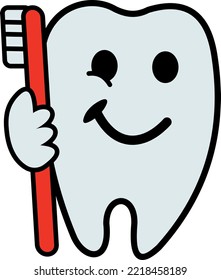 Smiley Face Tooth with Brush (Editable file) - Vector Illustration