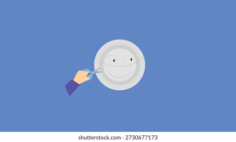 Smiley Gesicht in einem weißen Teller. Vektorgrafik im flachen Stil.