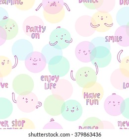 Smiley faces cartoon seamless pattern