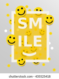 Smiley faces design elements. Vector illustration. Background with smiles. Happiness concept.