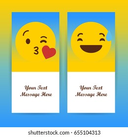 Smiley faces design elements. Vector illustration. Background with feelings. All emotions concept. Kissing Heart and Sweat Smile