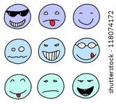 Smiley faces - doodle emoticon expressions. Happy, sad and confused balls. Vector version is easily editable.