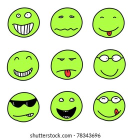 Smiley faces - doodle emoticon expressions. Happy, sad and confused balls. Vector version is easily editable.