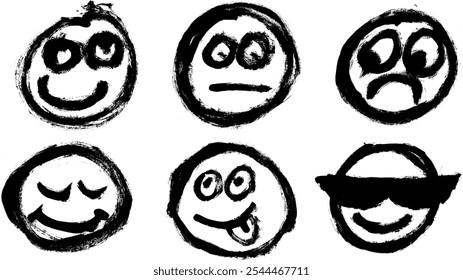 Caras sonrientes Emoji Grunge Brush Stroke Vector Set