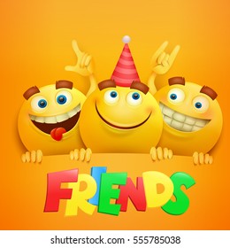 Smiley faces emoticon characters with facial expressions. realistic vector illustration