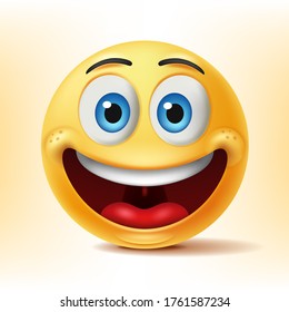 Smiley faces emoticon characters with happy facial expressions. 3D realistic vector illustration