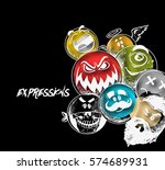 Smiley faces group of vector emoticon characters with funny facial expressions, Hand Drawn Sketch Vector illustration.
