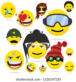 Smiley faces group of vector emoticon characters
