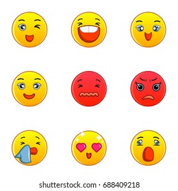 Smiley faces icons set. Flat set of 9 smiley faces vector icons for web isolated on white background
