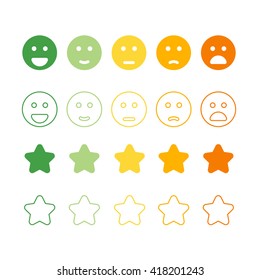 Smiley faces rating icons. Happy and unhappy smileys.  Customer review, rating, like concepts.