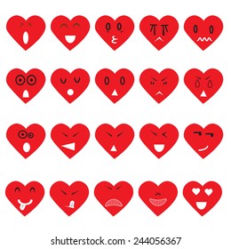 smiley faces red heart  icons set on white background vector : love concept