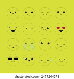 Smiley faces, set of emoticons, thin line smile emoticons isolated on pink background, vector illustration