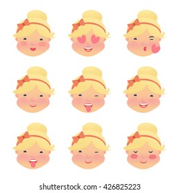 Smiley faces. Set of nine emotion icons.