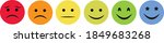 Smiley faces set, very happy, good, bad, very bad, terrible, so-so, customer rating opinion on white background