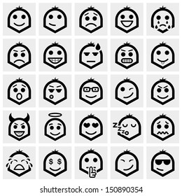Smiley faces vector icons set on gray