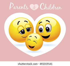 Smiley family. Vector illustration of a happy family presented trough smiley symbols. Enjoying parenting. Happy child.
